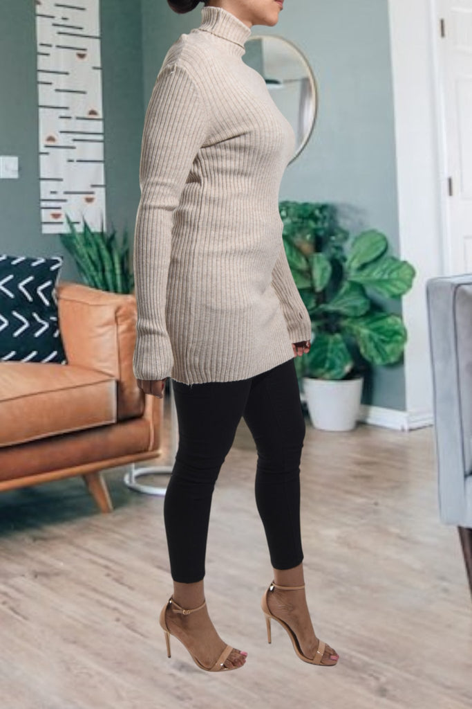 Ladies Polo Neck Dress Top - Beige - StylePhase SA