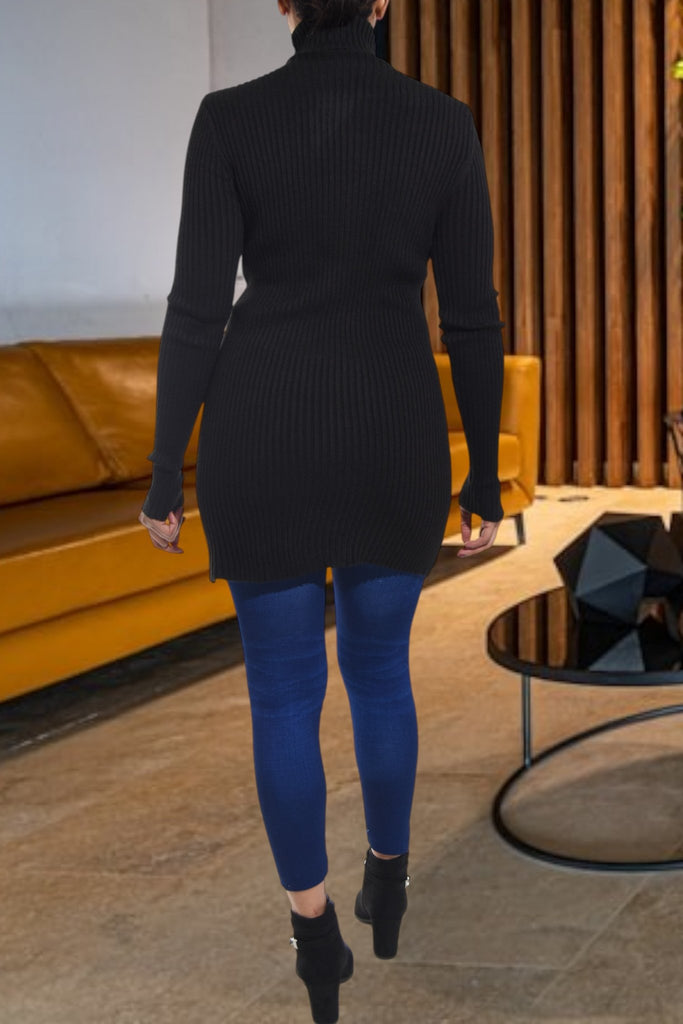 Ladies Polo Neck Dress Top - Black - StylePhase SA