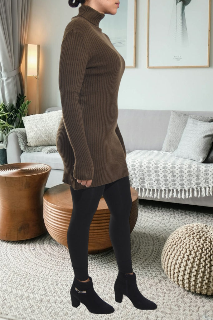 Ladies Polo Neck Dress Top - Dark Brown - StylePhase SA