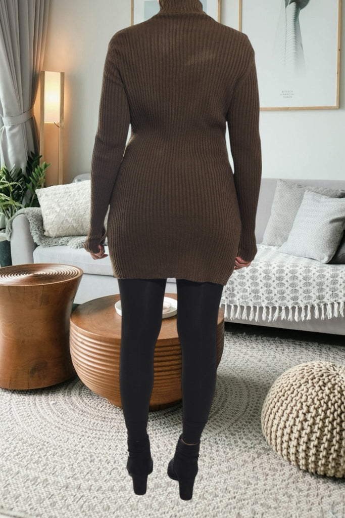 Ladies Polo Neck Dress Top - Dark Brown - StylePhase SA
