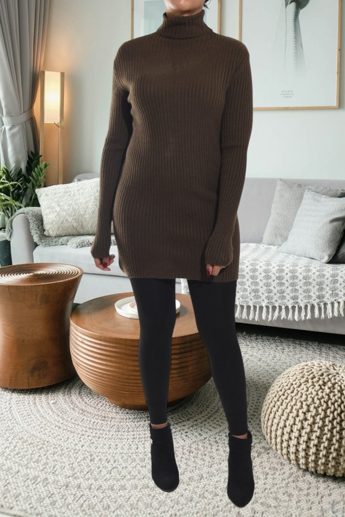 Ladies Polo Neck Dress Top - Dark Brown - StylePhase SA