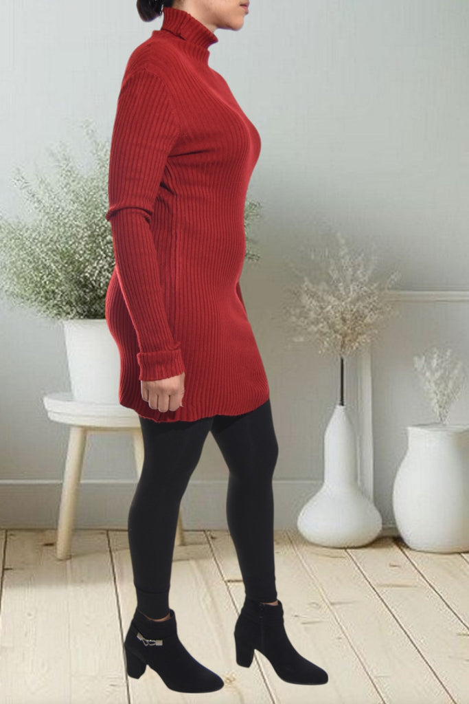 Ladies Polo Neck Dress Top - Red - StylePhase SA