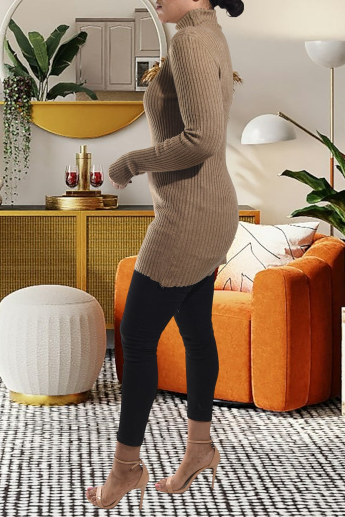 Ladies Polo Neck Dress Top - Tan - StylePhase SA