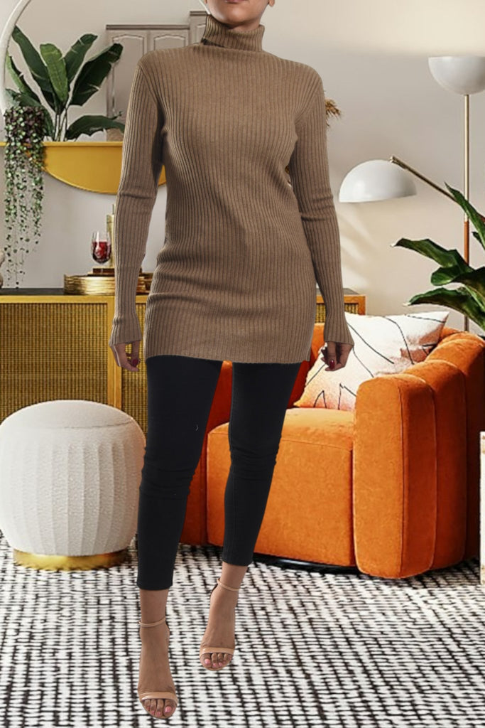 Ladies Polo Neck Dress Top - Tan - StylePhase SA