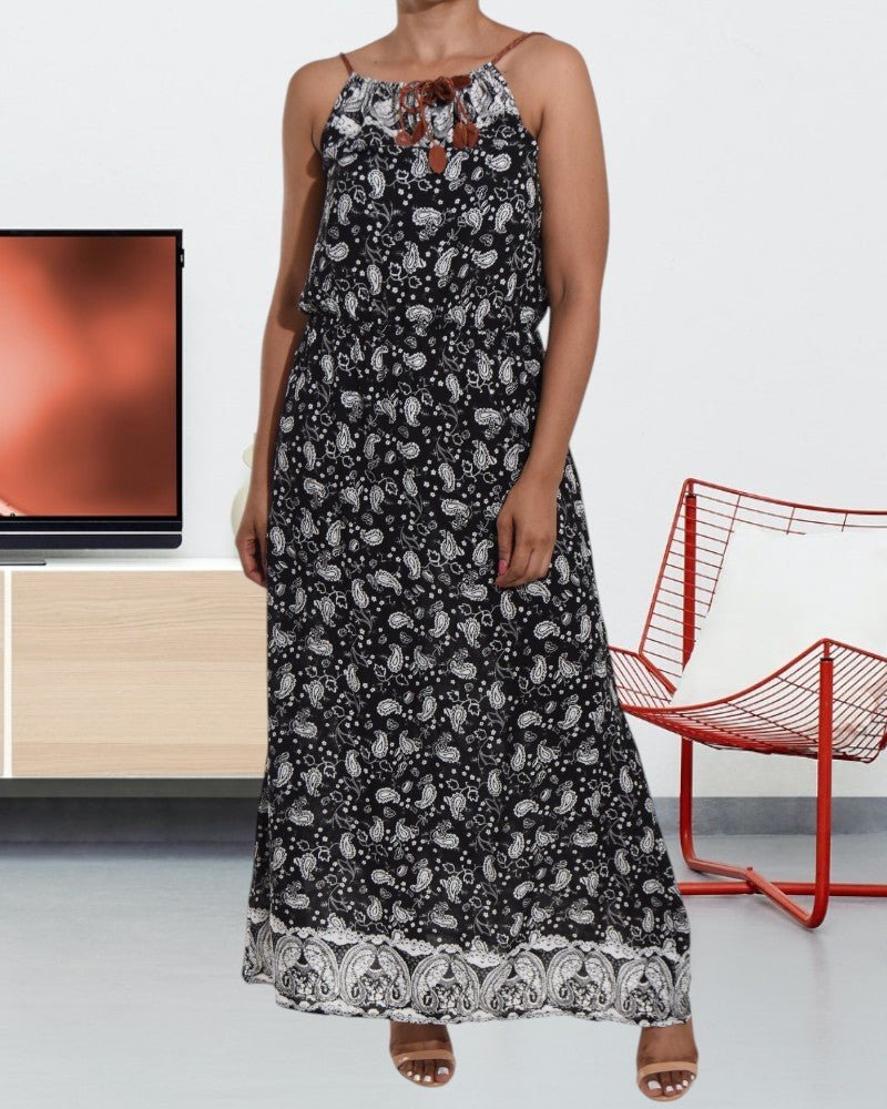 Ladies Printed Black Maxi Dress - StylePhase SA