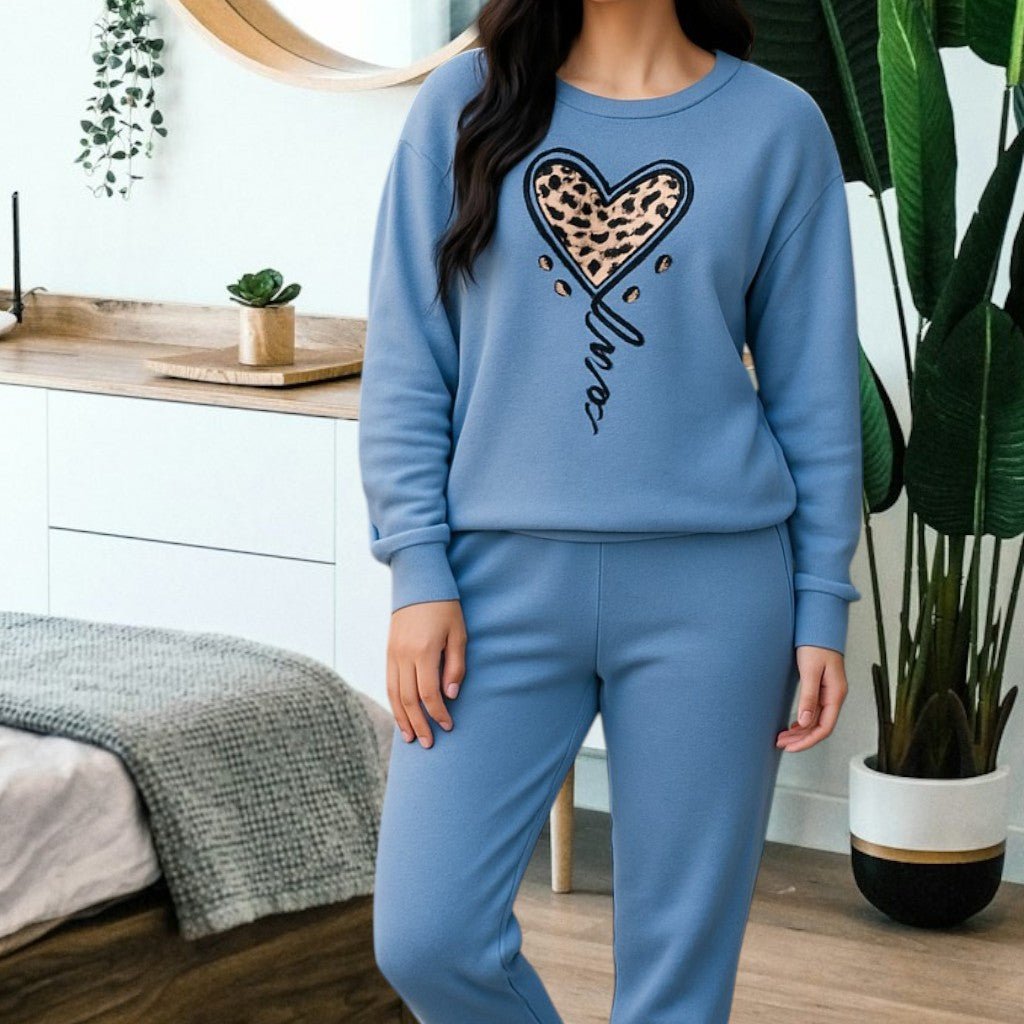 Ladies Printed Blue Heart Pyjama Set - StylePhase SA