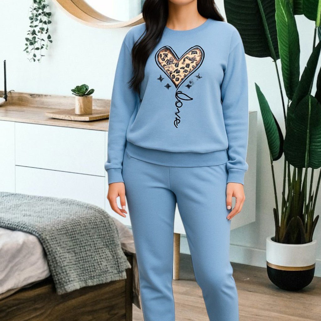 Ladies Printed Blue Heart Pyjama Set - StylePhase SA