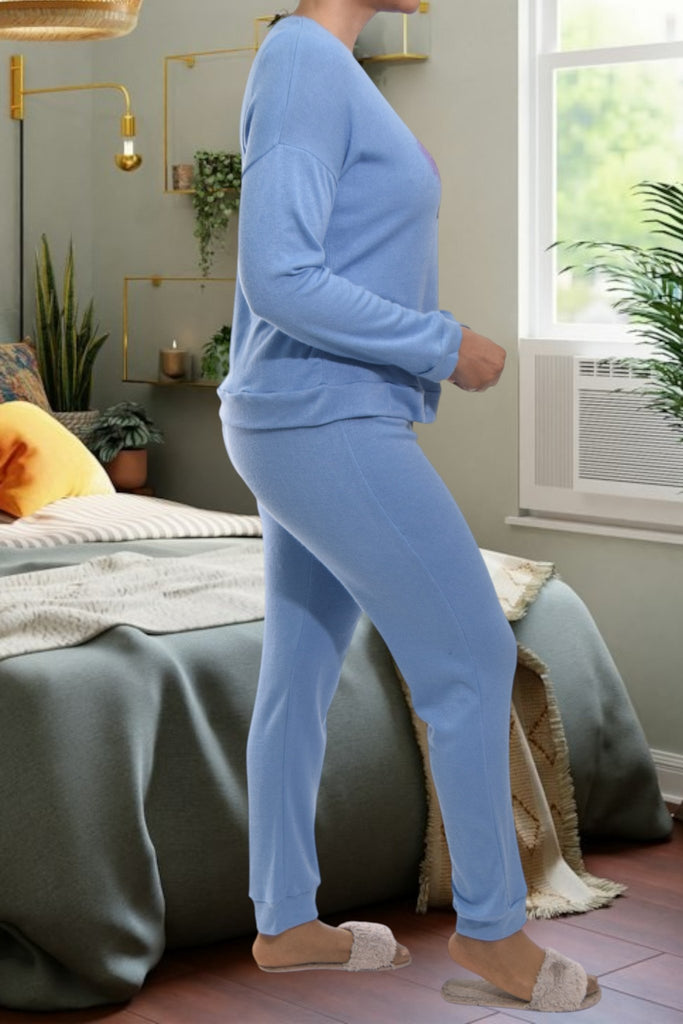 Ladies Printed Blue Pyjama Set - Love - StylePhase SA