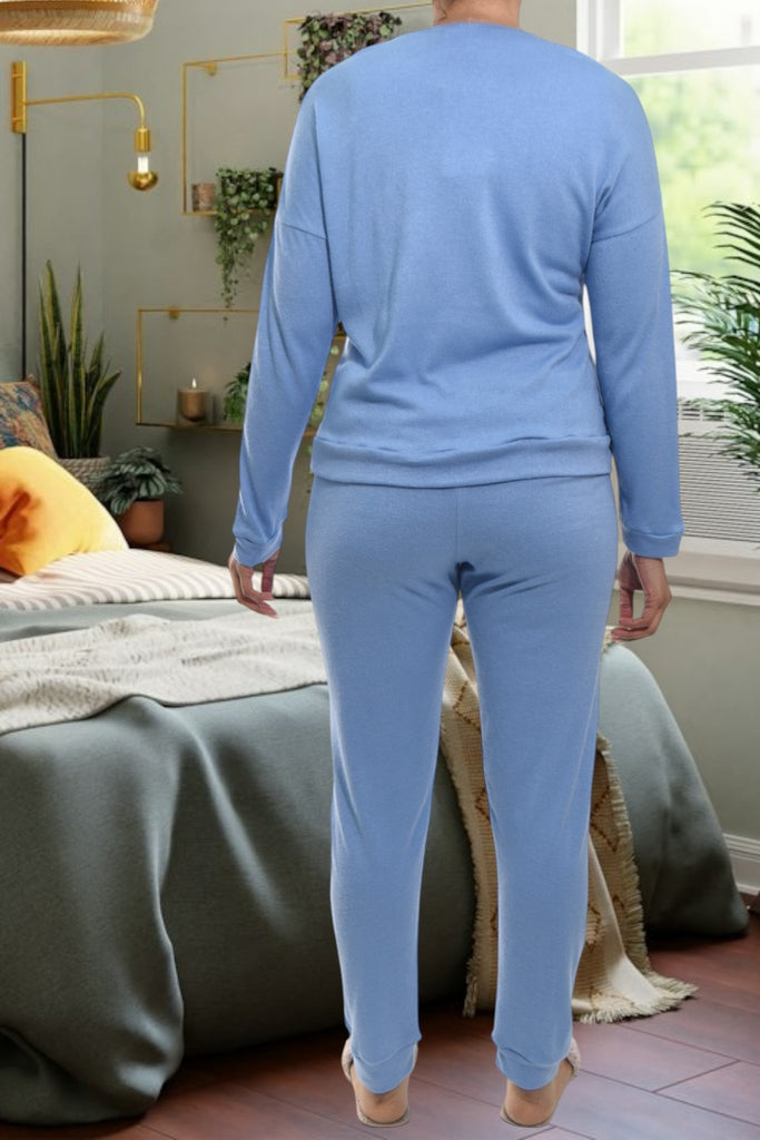 Ladies Printed Blue Pyjama Set - Love - StylePhase SA