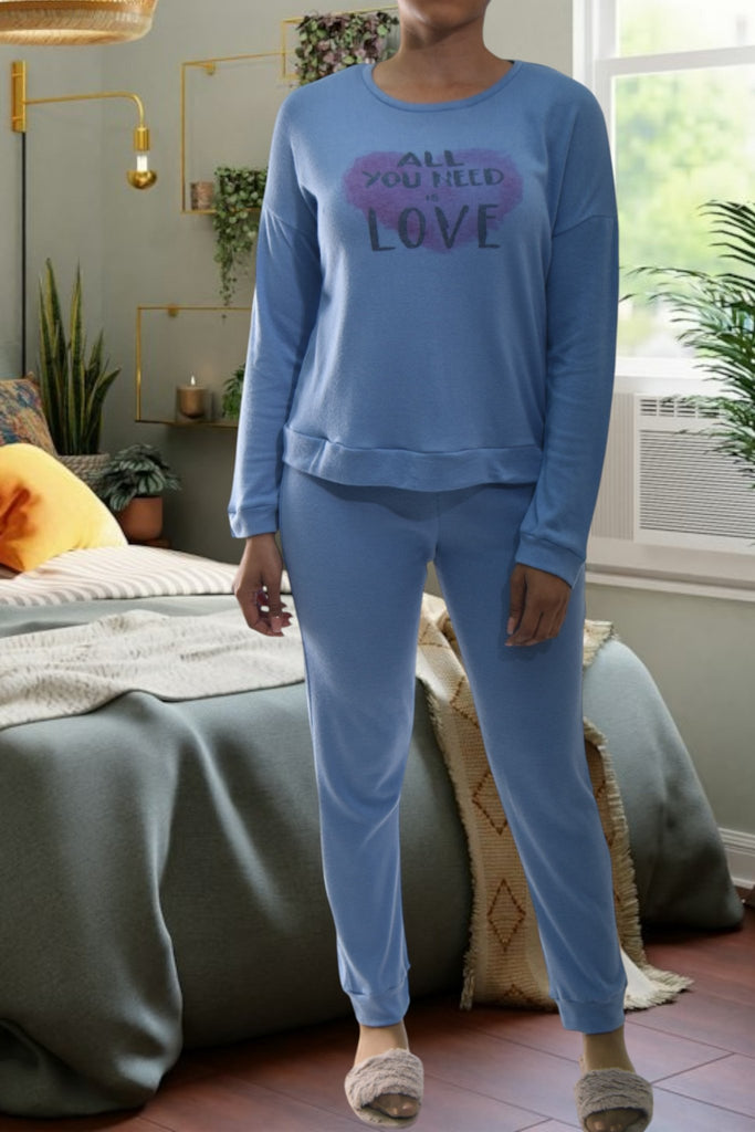 Ladies Printed Blue Pyjama Set - Love - StylePhase SA