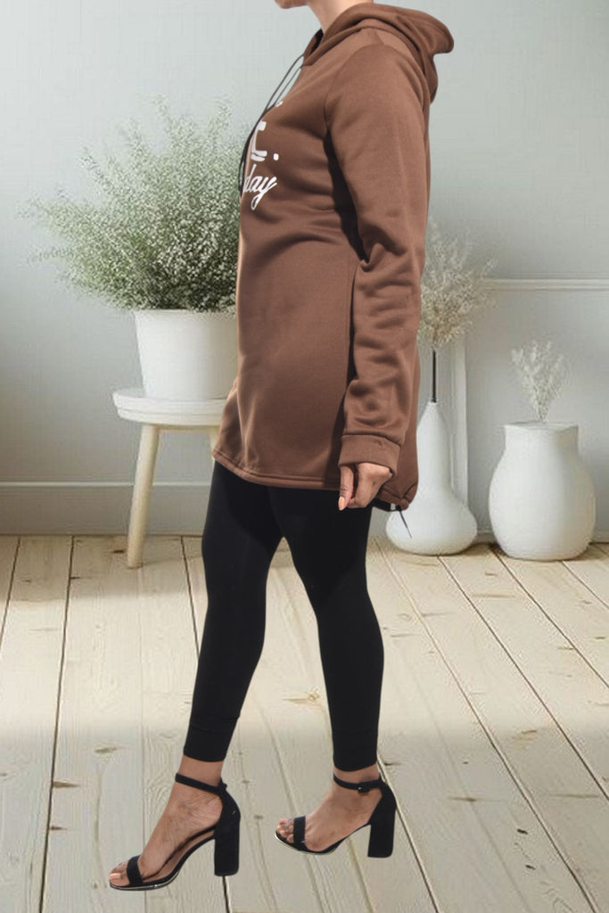Ladies Printed Brown Hoody Dress Top - StylePhase SA