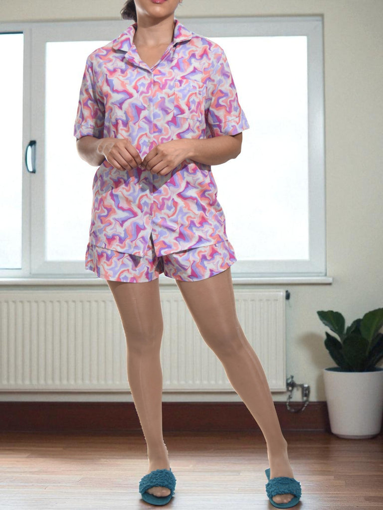 Ladies Printed Button Pj Set - Pink and Lilac - StylePhase SA