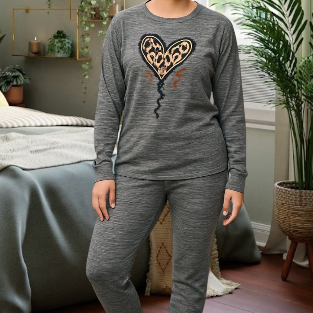 Ladies Printed Charcoal Heart Pyjama Set - StylePhase SA
