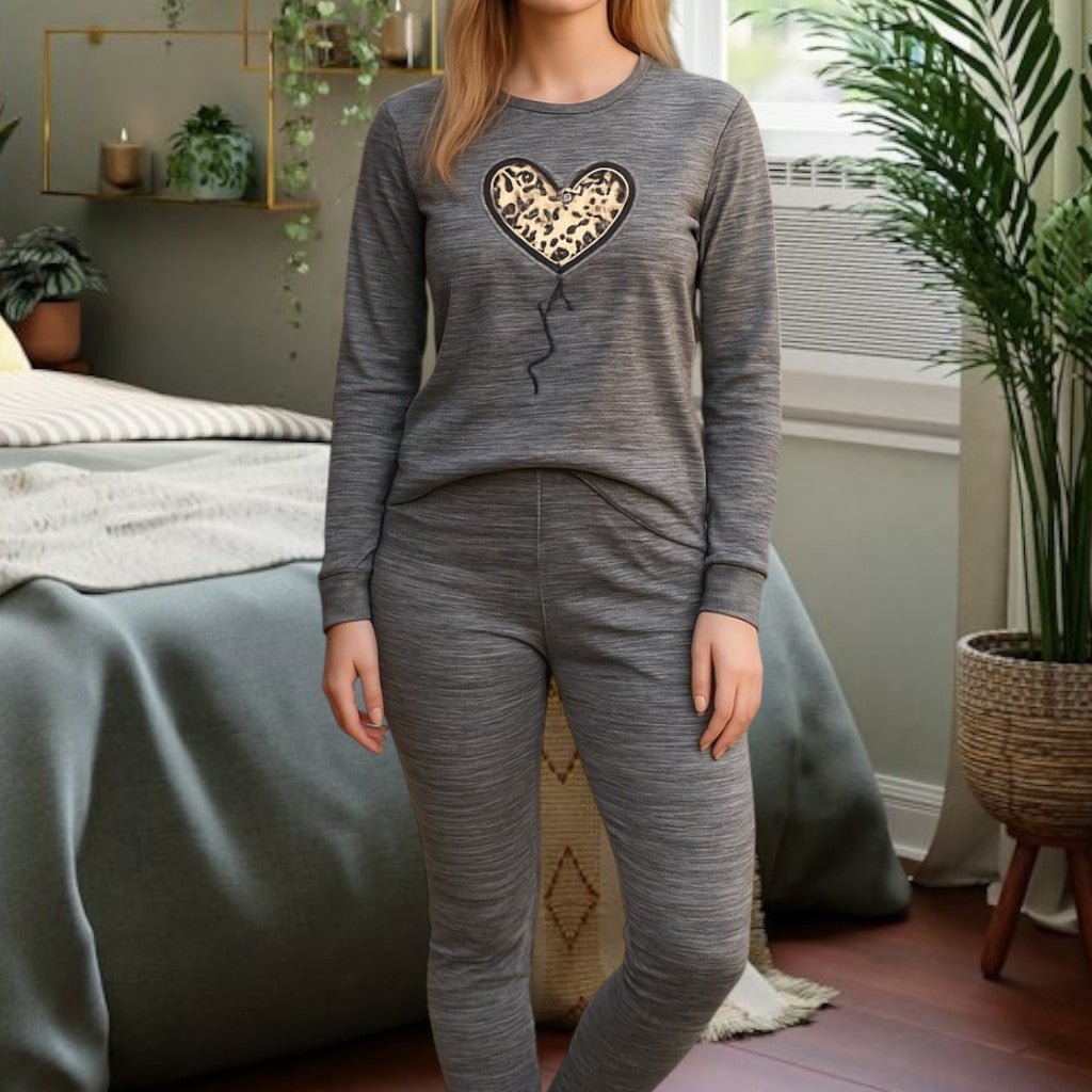 Ladies Printed Charcoal Heart Pyjama Set - StylePhase SA