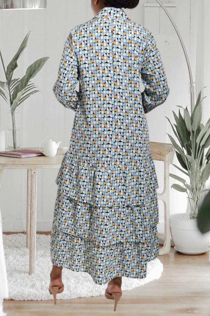 Ladies Printed Collar Button Dress - StylePhase SA