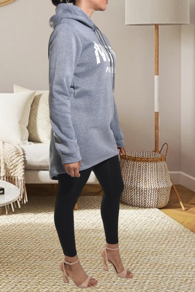 Ladies Printed Grey Hoody Dress Top - StylePhase SA