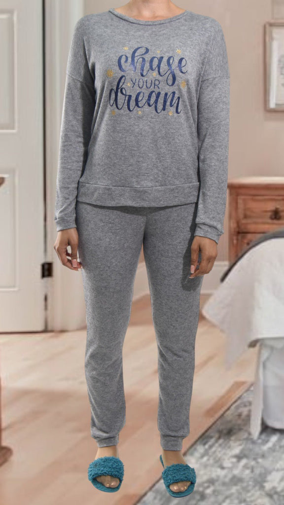 Ladies Printed Grey Pyjama Set - Chase Dreams - StylePhase SA