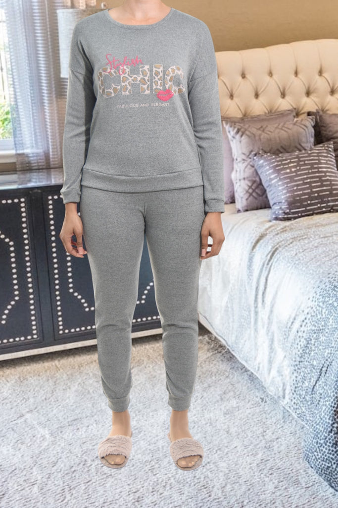 Ladies Printed Grey Pyjama Set - Chic - StylePhase SA
