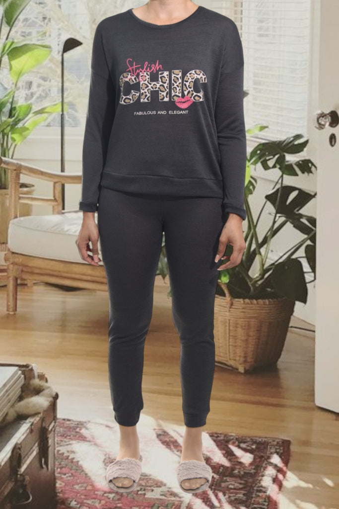 Ladies Printed Grey Pyjama Set - Stylish Chic - StylePhase SA
