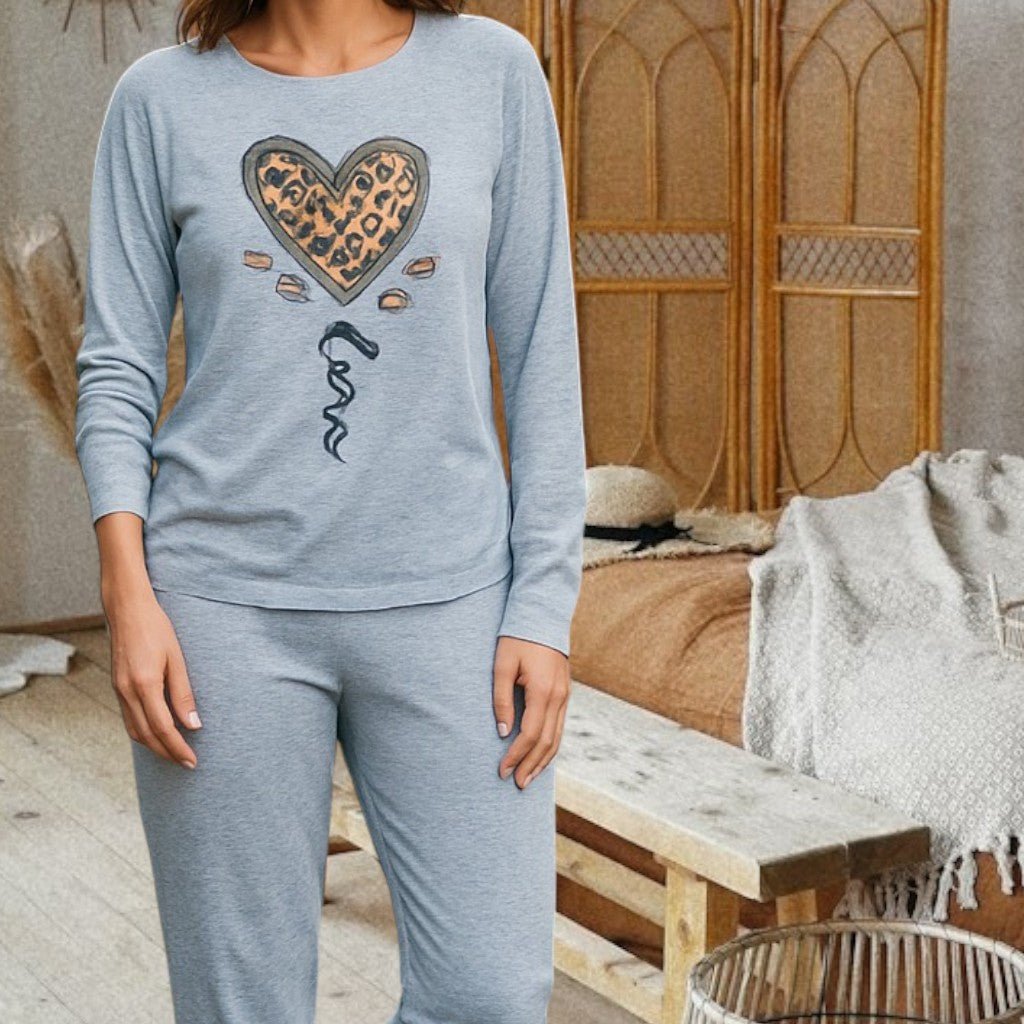 Ladies Printed Light Blue Heart Pyjama Set - StylePhase SA
