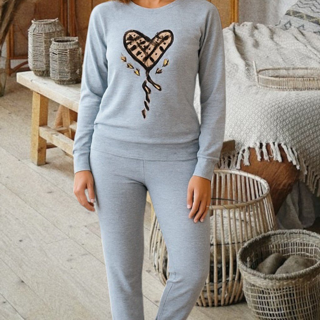 Ladies Printed Light Blue Heart Pyjama Set - StylePhase SA
