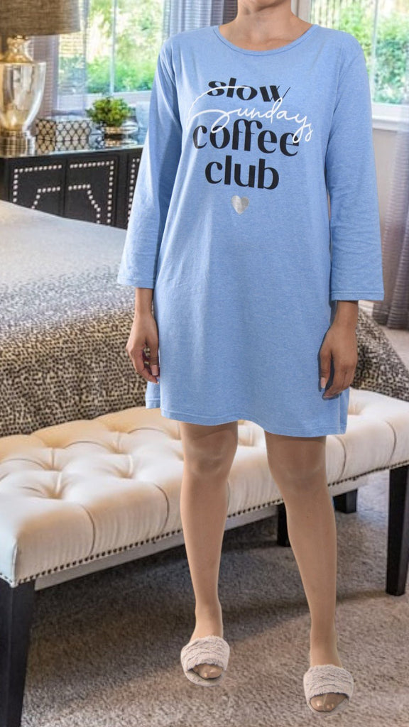 Ladies Printed Light Blue Sleep Shirt - Coffee Club - StylePhase SA