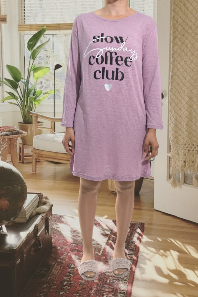 Ladies Printed Mink Sleep Shirt - Coffee Club - StylePhase SA