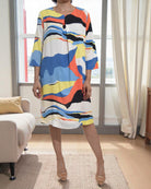 Ladies Printed Multicolor 3/4 Sleeve Dress - StylePhase SA