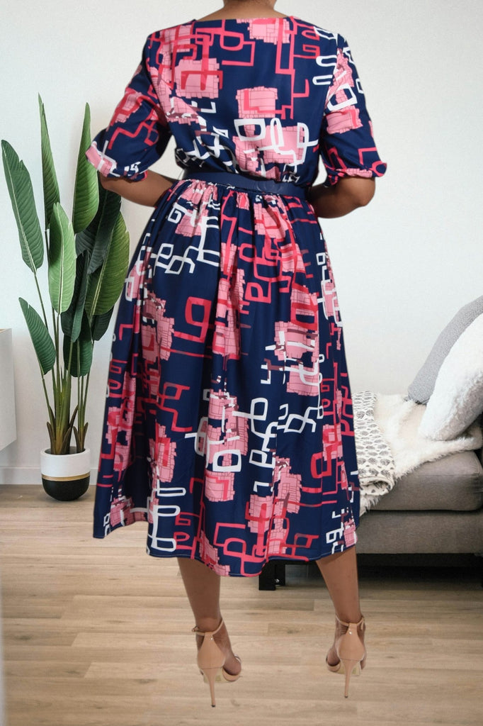 Ladies Printed Navy Flare Dress - StylePhase SA