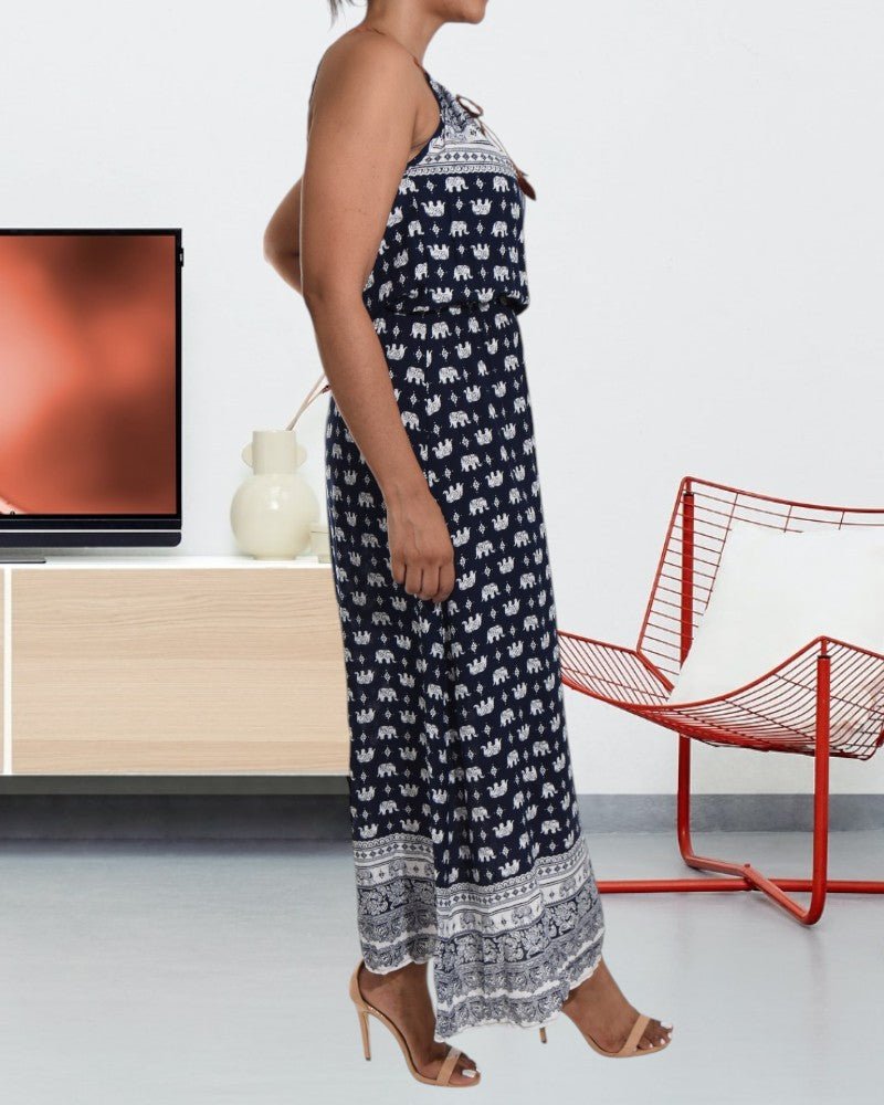 Ladies Printed Navy Maxi Dress - StylePhase SA