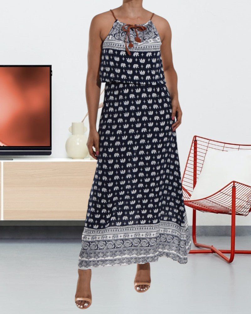 Ladies Printed Navy Maxi Dress - StylePhase SA