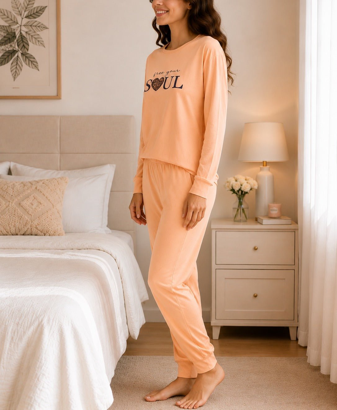 Ladies Printed Peach Pj Set -Free Your Soul - StylePhase SA