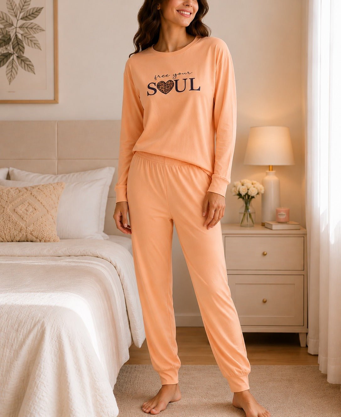 Ladies Printed Peach Pj Set -Free Your Soul - StylePhase SA