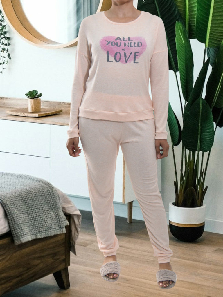 Ladies Printed Peach Pyjama Set - All You Need Is Love - StylePhase SA
