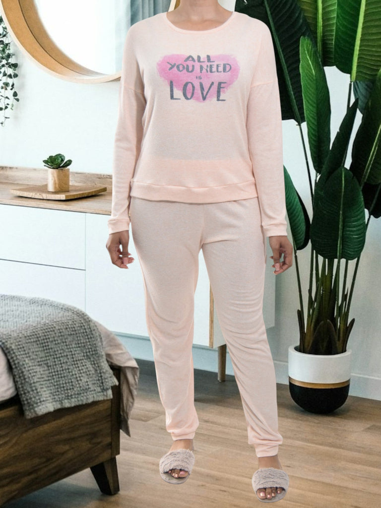 Ladies Printed Peach Pyjama Set - All You Need Is Love - StylePhase SA