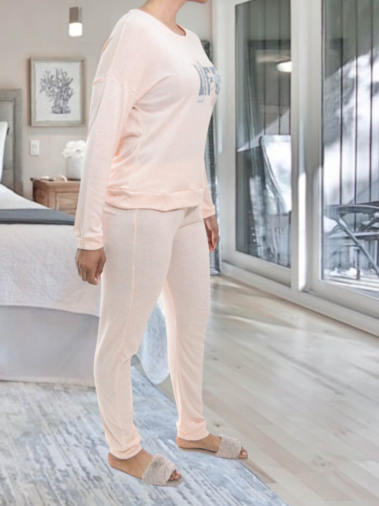 Ladies Printed Peach Pyjama Set - Life - StylePhase SA