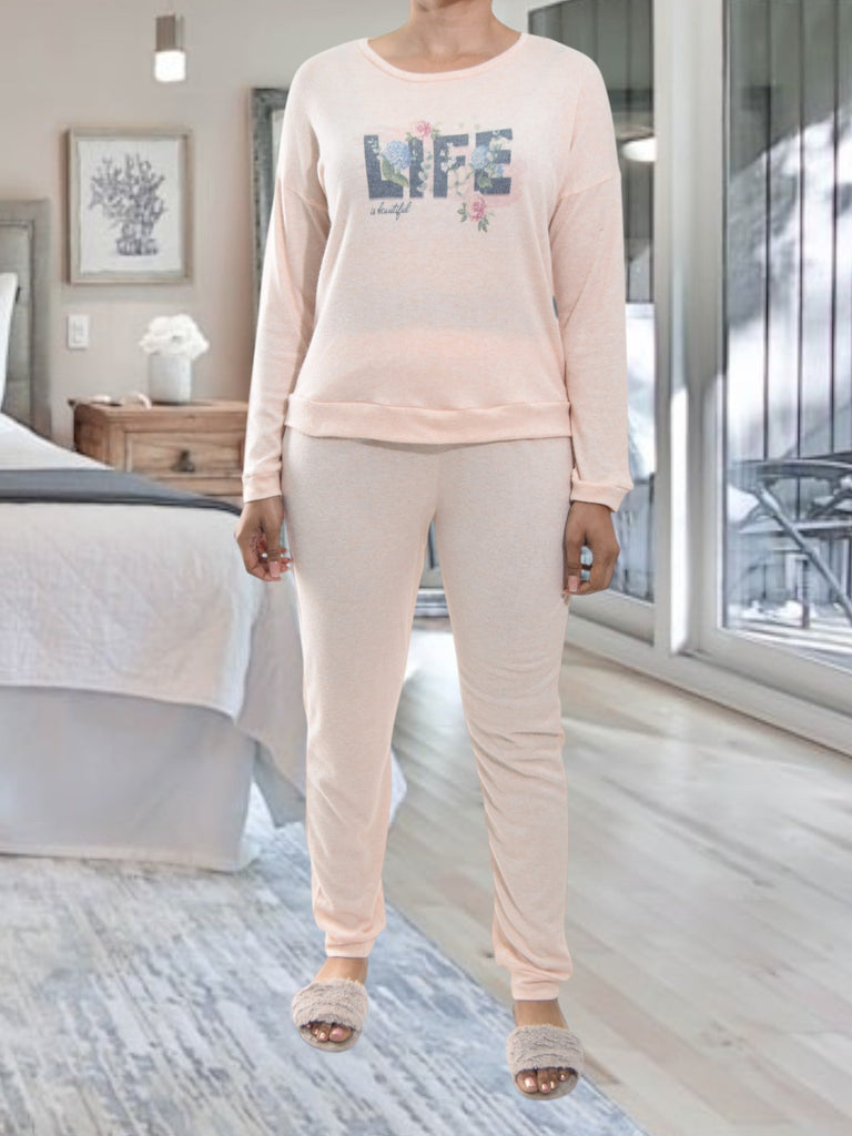 Ladies Printed Peach Pyjama Set - Life - StylePhase SA
