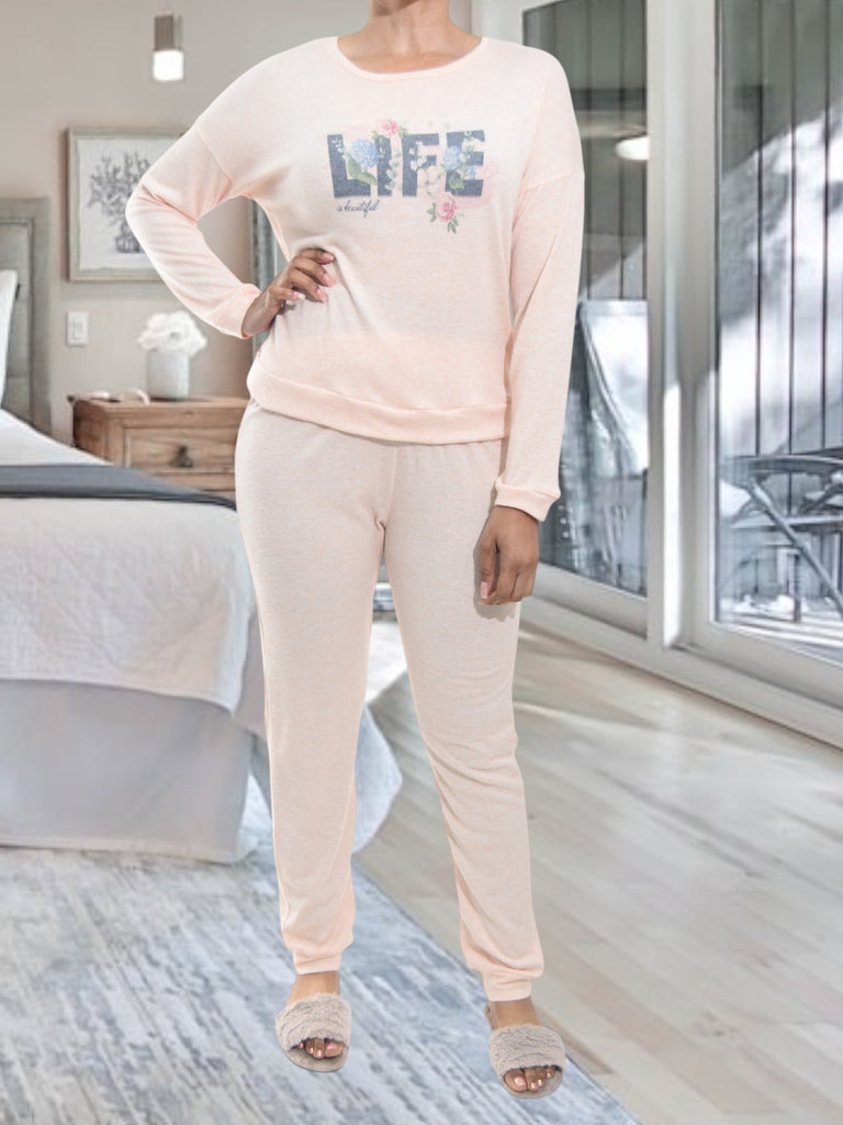 Ladies Printed Peach Pyjama Set - Life - StylePhase SA