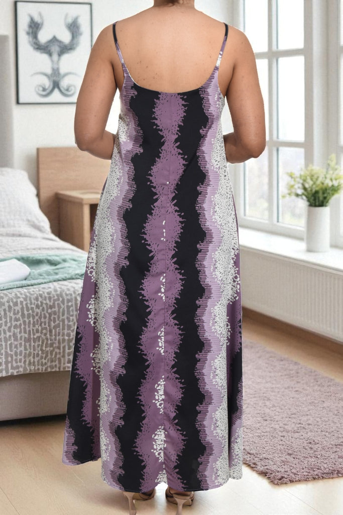 Ladies Printed Pocket Maxi Dress - Black and Lilac Printed - StylePhase SA