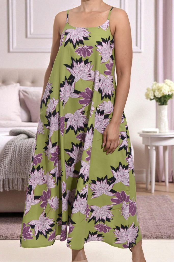 Ladies Printed Pocket Maxi Dress - Green Floral - StylePhase SA
