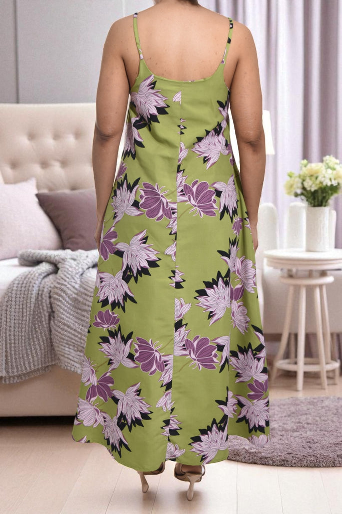 Ladies Printed Pocket Maxi Dress - Green Floral - StylePhase SA