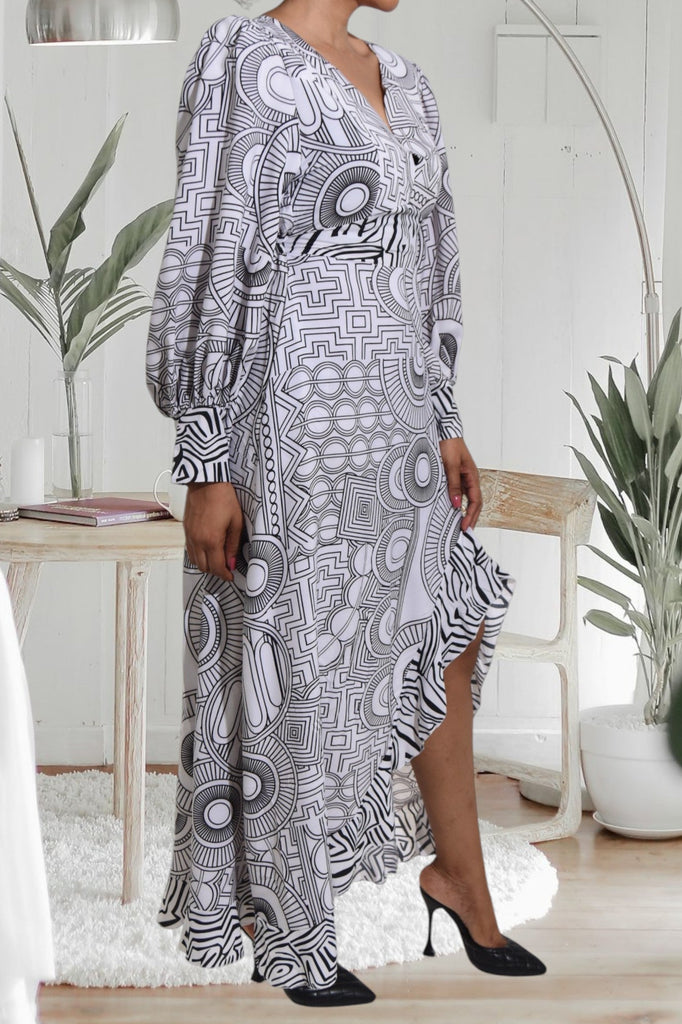 Ladies Printed Ruffle Slit Dress - StylePhase SA