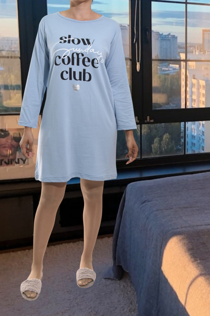 Ladies Printed Sage Sleep Shirt - Coffee Club - StylePhase SA