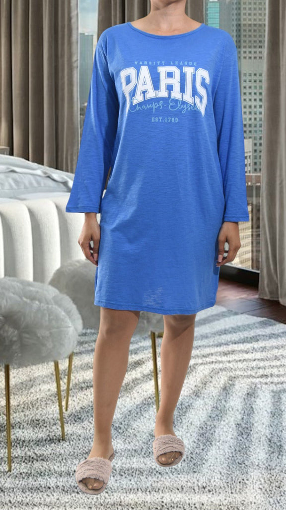 Ladies Printed Sleep Shirt - Blue Paris - StylePhase SA