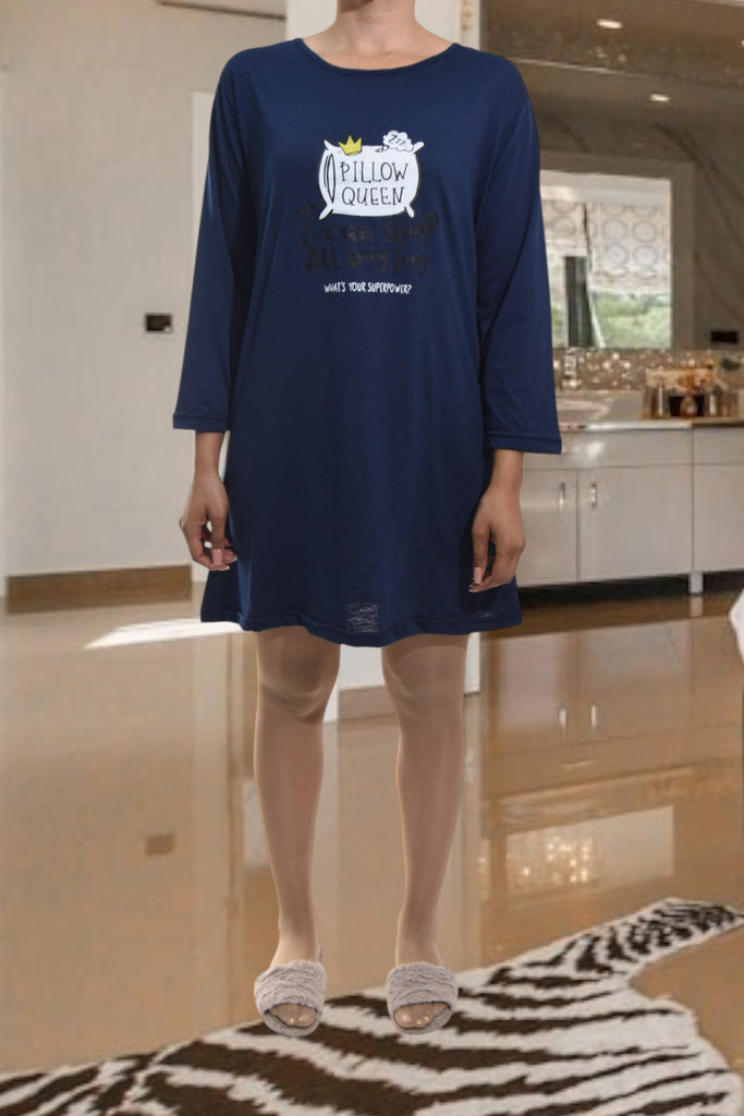 Ladies Printed Sleep Shirt - Navy Pillow Queen - StylePhase SA