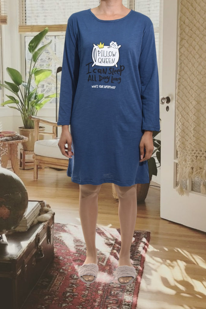 Ladies Printed Sleep Shirt - Pillow Queen - Navy Blue - StylePhase SA