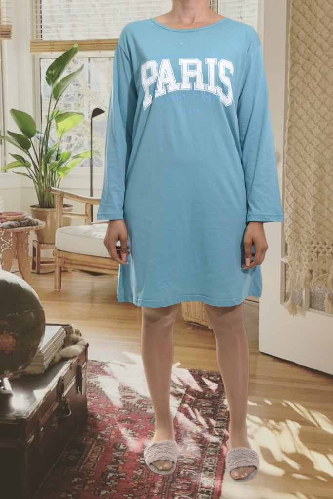Ladies Printed Sleep Shirt - Teal Paris - StylePhase SA