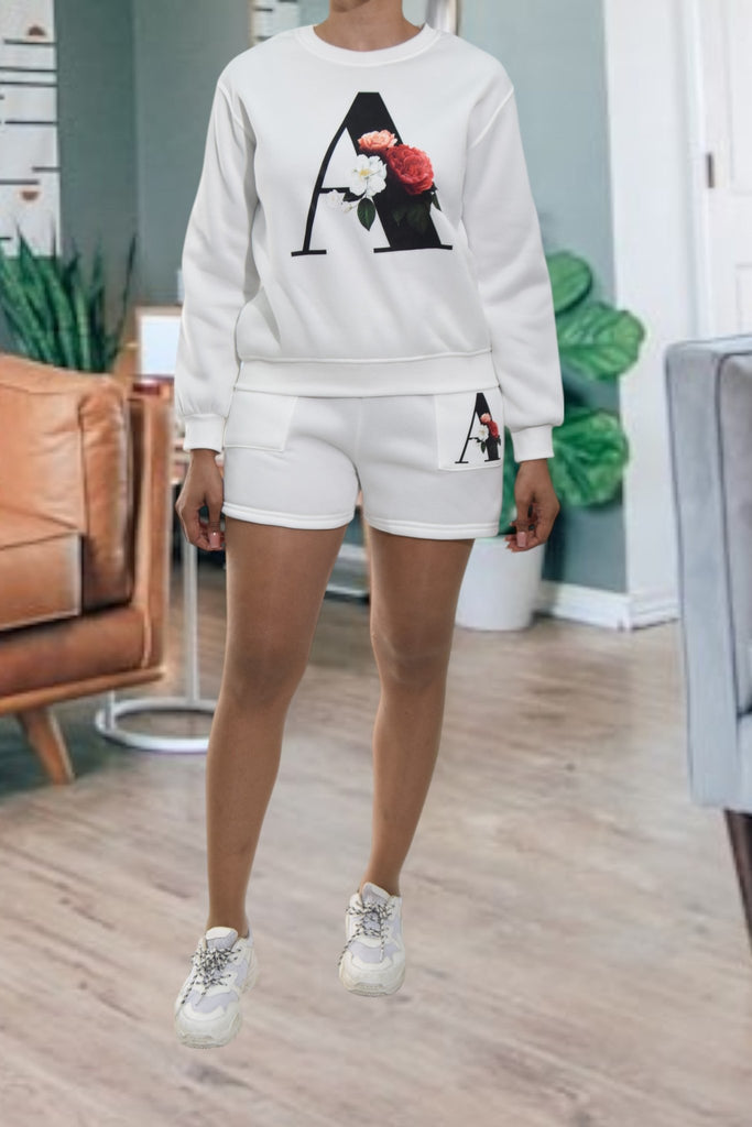 Ladies Printed White Fleece 2Pc Set - StylePhase SA