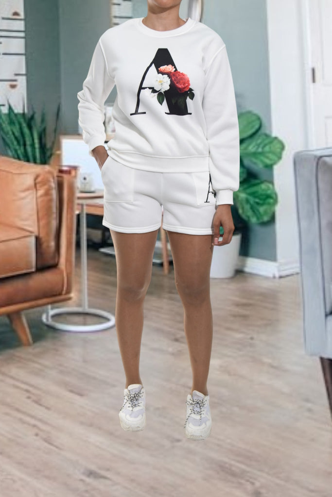 Ladies Printed White Fleece 2Pc Set - StylePhase SA