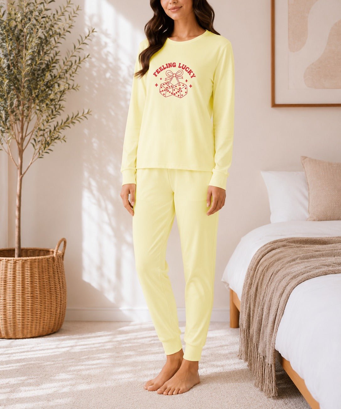 Ladies Printed Yellow Pj Set -Feeling Lucky - StylePhase SA